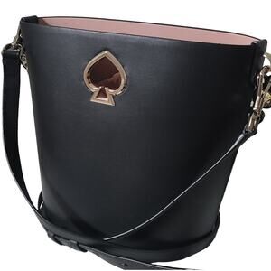 Kate Spade Cameron Small Bucket Bag Black Leather Pink Lining EUC
